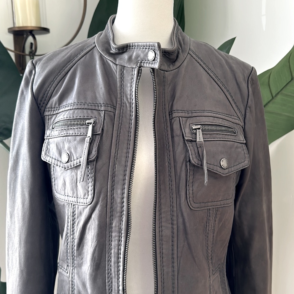Michael Kors SZ M gray, leather jacket